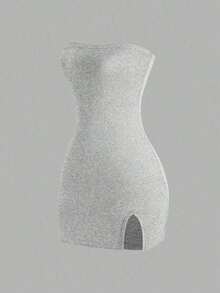 Vestido negro sin tirantes para mujer, minivestido corto - Gris Claro - Ver 1
