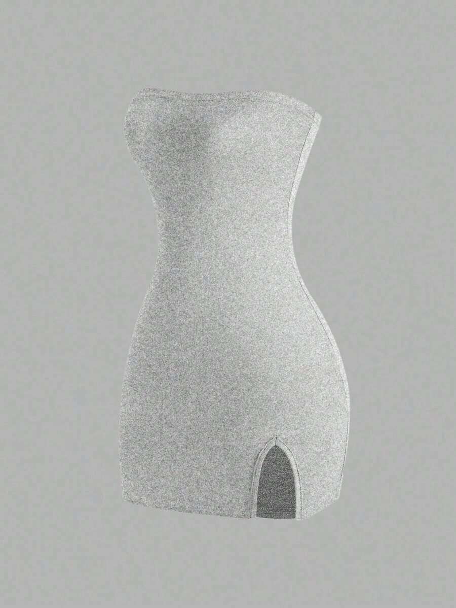 Vestido negro sin tirantes para mujer, minivestido corto - Gris Claro - Ver 1