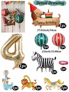Matte Cake Sausage Dog Zebra Carnival Decor Set, Light Gold Number 0-9 Foil Balloons, Small Circus Lion, Carousel, Sea Lion Foil Balloon, Suitable For Circus Themed Birthday Party, Party Decorations, Holiday Decorations, Circus Event Decor, 1st Birthday Background, Photography Props, Decorative Items - Carnival Dog - View 15