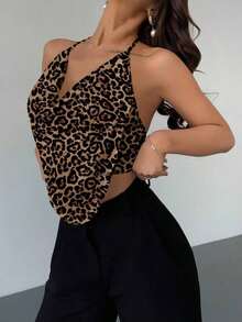Top de cuello halter para fiesta sin espalda con fornteras drapeadas y diseño sólido - Multicolor 2 - Ver 9