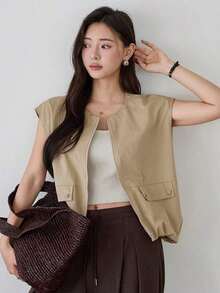 Nuevo chaleco sin mangas suelto y casual de verano, estilo casual de negocios para mujeres - Caqui - Ver 4