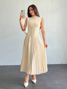 Vestido ajustado de línea A con pliegues elegante para mujer - Albaricoque - Ver 4