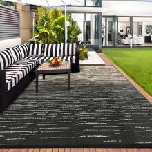 Waterproof Outdoor Rug, Reversible Plastic Straw Patio Rug With Non-Slip Backing, Modern Abstract Camping Carpet For RV, Backyard, Deck, Balcony & Patio, Foldable & UV Resistant - A - View 4