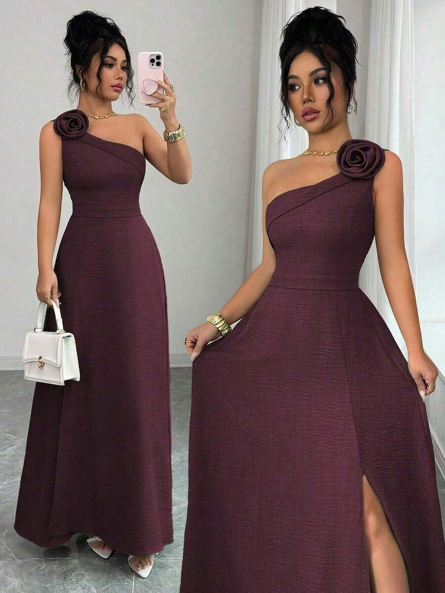 YHHElenzga Vestido largo sin mangas verde con decoración floral en los hombros, cintura ajustable, falda en línea A con abertura, estilo vintage francés romántico y elegante, adecuado para ir al trabajo, negocios, playa, casual, versátil y sencillo, boda, Día de San Valentín, primavera/veranoYHH - Granada - Ver 1