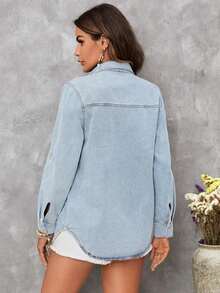 Camisa vaquera casual con bolsillo vuelto y mangas enrollables - Lavado ligero - Ver 3
