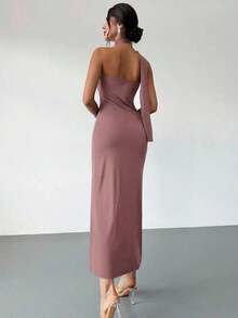 Vestido suelto con mangas acampanadas asimétricas de color marrón moca para mujer, vestido largo de moda, ropa de primavera/verano, adecuado para ir al trabajo, elegante, sexy, vacaciones, playa, estilo bohemio, Hawái, festivales de música, fiestas, atuendo de trabajo - Marrón Mocha - Ver 2