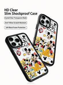 1pc Disney Authorized Mickey Mouse, Minnie Mouse, Donald Duck, Daisy Duck 2-In-1 Acrylic Frame Anti-Drop Creative Raised Camera Cartoon Protective Case, Thick Anti-Fall Protective Cover Compatible With Apple IPhone 17 ProMax/Air, 16, 11/12/13/14 Plus/XR/7/8 Plus/15 ProMax - Black - View 3