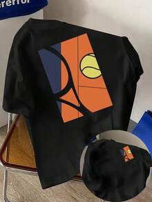 New Men's T-Shirt, 180g, 1% Cotton, Sporty Tennis Style, With Double-Sided Print, Modern And Short-Sleeved, Suitable For Casual Daily Wear And Outdoor Fitness Activities, A Must-Have Garment For Men - For Spring And Autumn As An Inner Layer And For Summer As An Independent Garment, Unisex Style. - 黑色 - 查看 11