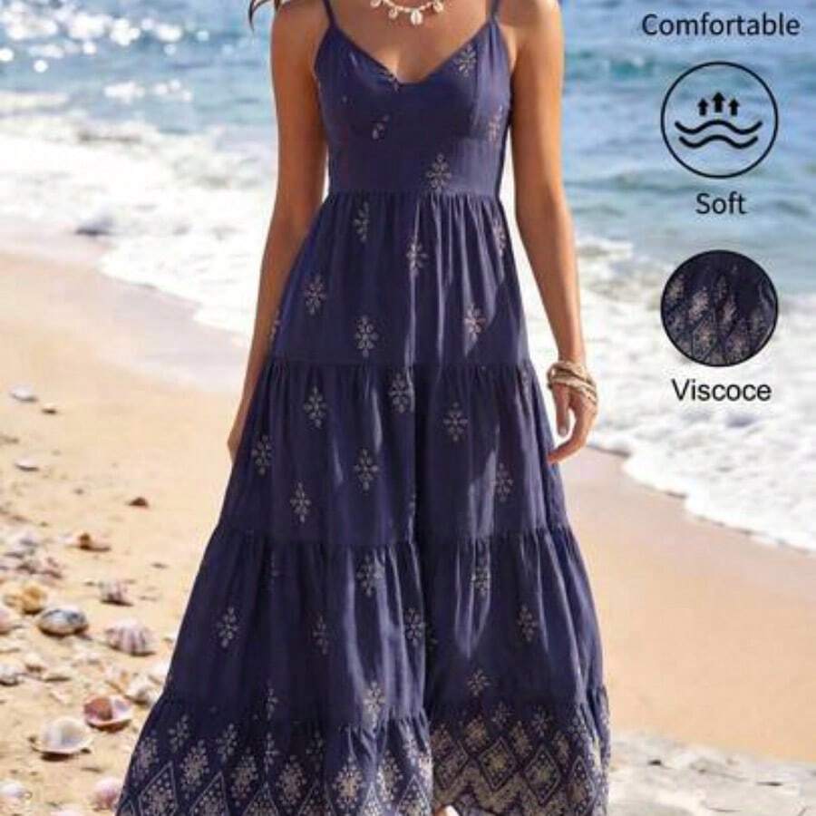 Holidaya New Vintage Floral Birthday Wedding Multi-Layer Patchwork Cute Bow Tie Dress For Women - Azul Marino - Ver 1
