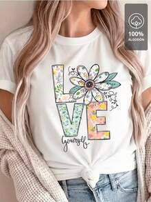 Playera LOVE YOURSELF 100% Algodón |   Edición Femenina Suave & Romántica - [Blanco] - Ver 1