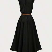 MOD Women's Solid Color Sleeveless Dress (With Belt), Back To School Season, Olive Dress - Caqui - Ver 3