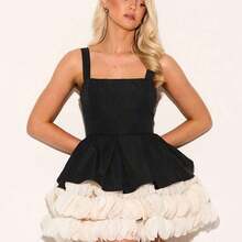 Elegant Contrast Color Layered Strap Evening Gown - Negro - Ver 7