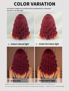 7JHH WIGS Peluca rizada de color rojo rosa de longitud media de 18 pulgadas para mujeres, con flequillo lateral, de fibra sintética resistente al calor natural para uso diario y de fiesta - Rosa Roja - Ver 8