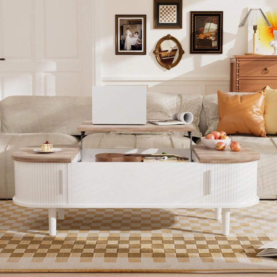 Tables d'appoint - Noyer clair + Blanc - Voir 1