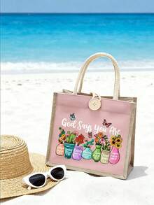 God Says You Are Bible Verse Tote Bag - Christian Floral Canvas Shoulder Bag With Inspirational Scripture Quotes - Colorful Succulents & Butterflies Design - Reusable Tote For Grocery, Beach, Work, Church - Linen Tote Bag - Multicolor - View 3