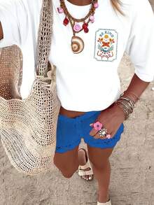 Camiseta de mujer, estilo casual urbano, estampada, de manga corta, blusa linda de verano para ropa de vacaciones de mujer, ropa de verano para mujer, atuendo de primavera para mujer, blusa para mujer - Camiseta vintage de estilo urbano unisex, holgada, de algodón, de manga corta y cuello redondo, blusas para mujer. blusas.blusas casuales para dama. - Blanco - Ver 3
