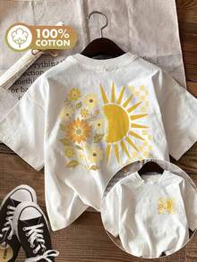[Impresión a doble cara]Top casual de mujer para primavera y verano, estilo vintage, estampado de sol y flores, cuello redondo, camiseta de manga corta de algodón puro - Camiseta de manga corta de algodón holgada unisex estilo vintage, blusas para mujer. blusas.blusas casuales para dama. - Blanco - Ver 6