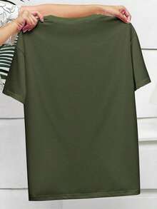 Plus Size Women's Mid-Length Short-Sleeve T-Shirt, Casual And Loose Style, With "New York" Letter Print On The Round Neck - 軍綠色 - 查看 2