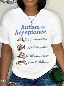 Modern MinimalistCamiseta de Concientización sobre la Aceptación del Autismo para el Mes de Concientización sobre el Autismo, Apoya la Inclusión y Detiene el Estigma con Diseño en Lenguaje de Señales para Hombres, Mujeres y Niños,casual everyday - Blanco - Ver 1