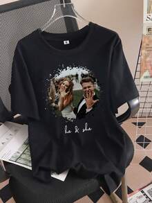 Imágenes/Textos/Nombres Personalizados en Camisetas para la Novia y el Novio, Regalos Perfectos para Parejas, Familias y Amigos. Camisetas Personalizadas son Excelentes Regalos Univer para Cualquier Estación, Ofreciendo Comodidad y Transpirabilidad - Negro - Ver 6
