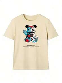 T-Shirt With A Teddy Bear In A Grunge Design In Blue, Red, And White. This  Short-Sleeved T-Shirt Is Perfect For Spring And Summer 2026. Made In Mexico, It's 180 Grams. The Cartoon Print Is Suitable For Both Indoor And Outdoor Wear. It Features A Crew Neck, Is Unisex, And Ideal For Both Office And Leisure. One-Pack. - APR-P631577SLNDXZGY350 - 查看 2