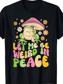 Nuevascamisetas2026, déjame ser peculiar en silencio. Camiseta con diseño de rana estilo duende adorable-Camiseta unisex de manga corta con diseño retro, con estampado de una rana fantástica y un hongo, de algodón puro de 220 gramos, estampado multicolor, adecuada para uso casual en todas las estaciones, disponible en tallas grandes, Retro. Y2K, Dulceniña, Camiseta de manga corta para hombre, productos de anime japonés, conjuntos para niños, San Valentín, camiseta de mujer de algodón puro, camiseta informal negra de cuello redondo para hombre, camisas para niños, ropa para niñas, conjuntos de televisión para niñas, conjuntos a juego para madre e hija - Negro - Ver 1