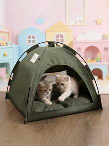 1pc Pet Tent, Breathable Washable Lightweight Solid Color Dog/Cat House, Foldable Portable Indoor/Outdoor Use All Season - Army Green - View 2