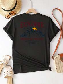 Playeras de mujer Colección Verano 2026, Camiseta Deportiva Casual de Mujer de 1 Pieza, Top de Manga Corta con Cuello Redondo y Diseño Creativo, Moderna y con un Tema Divertido y Natural, con el Popular Estampado de Doble Cara "MOUNTAIN EXPLORER GREAT OUTDOORS", Elegante y Holgada, Tejido Ligeramente Elástico y Suave, Adecuada para Fiestas Casuales, Hogar, Oficina y Desplazamientos al Aire Libre, Una Camiseta de Mujer Adecuada para Todas las Temporadas, Algodón Suave, Tallas S–7XL: Envío Gratis, En 24 Horas. Conjuntos de mujer - Negro - Ver 2