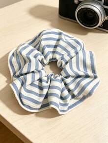 1 chiếc dây buộc tóc sọc kiểu Hàn Quốc đa năng, phong cách đường phố dễ thương cổ điển, chất liệu polyester, phù hợp mọi mùa. - Màu xanh nhạt - Xem 5