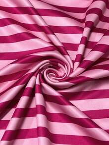 Women's Casual Summer T-Shirt With Round Neck And Striped Pattern, Bright Pink Color, Loose Fit And Short Sleeves, For Casual Wear, Vacation And Everyday Use - 彩色 - 查看 5