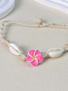 1pc Seashell Anklet, Bohemian Daisy Flower Braided Beach Foot Jewelry - Rose Red - View 4
