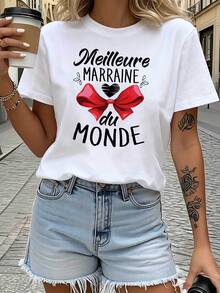 Women's T-Shirt With Bow Print, Suitable For Baptisms And Family Events, Short Sleeve Design, Festive And Comfortable Style, Perfect For Everyday Wear - Unisex Loose Cotton T-Shirt With Short Sleeves And Round Neck In An Urban Vintage Style. - 白色 - 查看 7