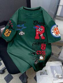 Camiseta de manga corta minimalista de estilo callejero, con corte cropped y oversize, para hombre de talla grande.Diseño moderno y sencillo, apto para uso diario casual.Composición simple pero llamativa, adecuada como regalo para novio u ocas - Verde Oscuro - Ver 6