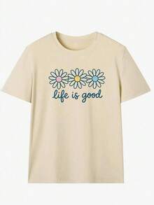 "" T-Shirts, Women's Wildflower T-Shirt, Summer T-Shirt, Inspirational T-Shirt, Flower T-Shirts, Positive Vibes T-Shirts, Motivational T-Shirt - 杏色 - 查看 2
