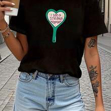 Women's T-Shirt With An Inspirational And Healing "I See A STRONG WOMAN" Print, Round Neck, Short Sleeves, Suitable For Spring And Summer, Casual Shopping, Holiday Gifts, Gatherings With Friends, Music Festivals, And Vacation Outfits. Women's T-Shirts. - 黑色 - 查看 7
