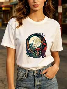 Fashionable Everyday T-Shirt - Women's Soft 180g Graphic Tee, Perfect For Family Trips, Corporate Events, And Holiday Gifts. Ideal For Spring Break And Earth Day Celebrations. - 白色 - 查看 1