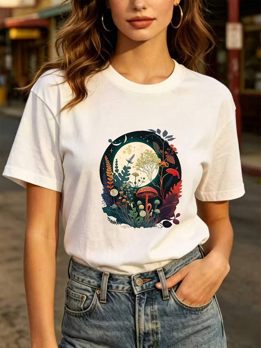 Fashionable Everyday T-Shirt - Women's Soft 180g Graphic Tee, Perfect For Family Trips, Corporate Events, And Holiday Gifts. Ideal For Spring Break And Earth Day Celebrations. - 白色 - 查看 1