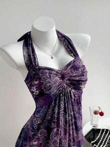 Top de tirantes con estampado de lunares marrones y detalle de nudo en la espalda para mujer, adecuado para verano, vacaciones de primavera, ceremonia de graduación, fiesta de boda, vacaciones elegantes, playa casual, estilo Y2K lindo y sexy y - Multicolor - Ver 3