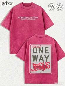 Jesus Tee God Has A Plan Graphic Tee Double-Sided Print Washed T-Shirt Holiday Gifts Y2K Men's Graphic Tees, 230G Cotton T - Shirts,100% Pure Cotton - 紅色2 - 查看 1