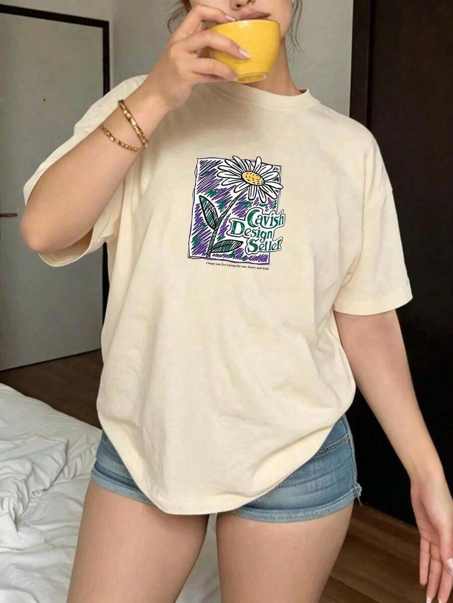 permeabilitypermeabilityCamiseta de Manga Corta con Estampado de Flor y Texto Crush Design Select para Uso Diario y Ociospaciousspacious - Albaricoque - Ver 1