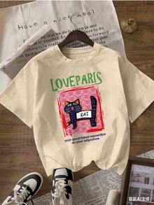 Retro-Style Short-Sleeve T-Shirt,  Short-Sleeve T-Shirt For Spring/Summer 2026, Made In Mexico, 180 Grams. Cartoon Print, Couple Design, Suitable For Indoor Or Outdoor Wear. Crew Neck, Unisex, Ideal For Office And Leisure. One-Piece Pack. - APR-P631577SLNDXZGY557 - 查看 4