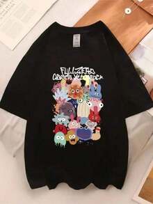 Blusa sencilla estilo rock para pareja, camiseta femenina con lindo estampado de conejo, camiseta de moda Y2K, blusa con estampado de gato estilo Harajuku, camiseta de algodón para mujer. - Negro - Ver 6
