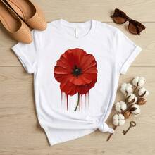 Red Poppy Drip T-Shirt, Botanical Floral Art Tee, Nature Lover Styleblusas para mujer>camisa      blusas para dama - Blanco - Ver 1
