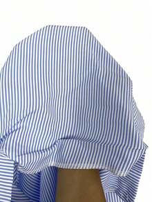 Camisa asimétrica plisada de color albaricoque, elegante y de moda, para uso diario en la oficina, de vacaciones o en festivales de música, para primavera/verano - Azul y blanco - Ver 10