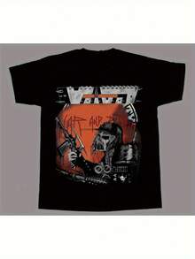 Voivod Band Graphic T-Shirt, 100% Cotton, Vintage Style, Unisex, Streetwear, With Graffiti Letters, Bold Musical Art, Breathable, Round Neck, Short Sleeve, All Sizes, Machine Washable, Casual Fitness Wear. - 黑色 - 查看 1