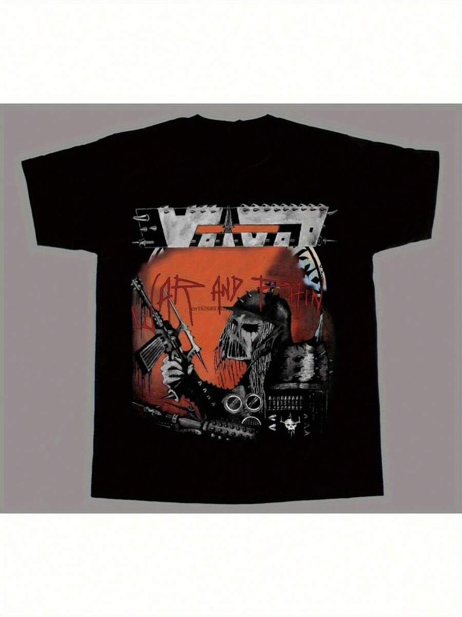 Voivod Band Graphic T-Shirt, 100% Cotton, Vintage Style, Unisex, Streetwear, With Graffiti Letters, Bold Musical Art, Breathable, Round Neck, Short Sleeve, All Sizes, Machine Washable, Casual Fitness Wear. - 黑色 - 查看 1
