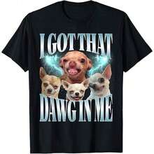 Funny Chihuahua Meme T-Shirt For Men - "I Got That Dawg In Me" Graphic, Soft 100% Cotton Black T-Shirt, Regular Fit Short Sleeve Casual Wear, Dog T-Shirt, Travel Friendly Outfit, Comfortable Crew Neck, Short Sleeves Suitable For All Ages - 粉色 - 查看 11