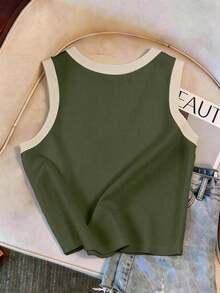 Camiseta de tirantes ajustada de unicolor con contraste para mujer - Multicolor 6 - Ver 2
