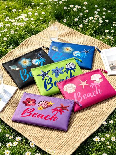 Túi đựng mỹ phẩm nữ chống thấm nước nhiều màu sắc in chữ "Beach", túi đựng đồ vệ sinh cá nhân có khóa kéo kiểu bãi biển, túi đựng mỹ phẩm kiểu du lịch, túi đựng đa năng dung tích lớn, dùng để đựng các sản phẩm chăm sóc da, kem chống nắng, đồ bơi, thích hợp cho đi làm, đi học, đi biển, đi nghỉ mát, làm quà lưu niệm du lịch, quà sinh nhật, quà tốt nghiệp, quà dự tiệc.