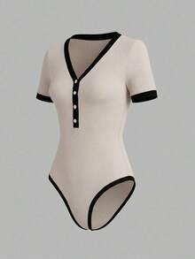 Body de mujer casual con ribete de color contrastante, verano - Albaricoque - Ver 4